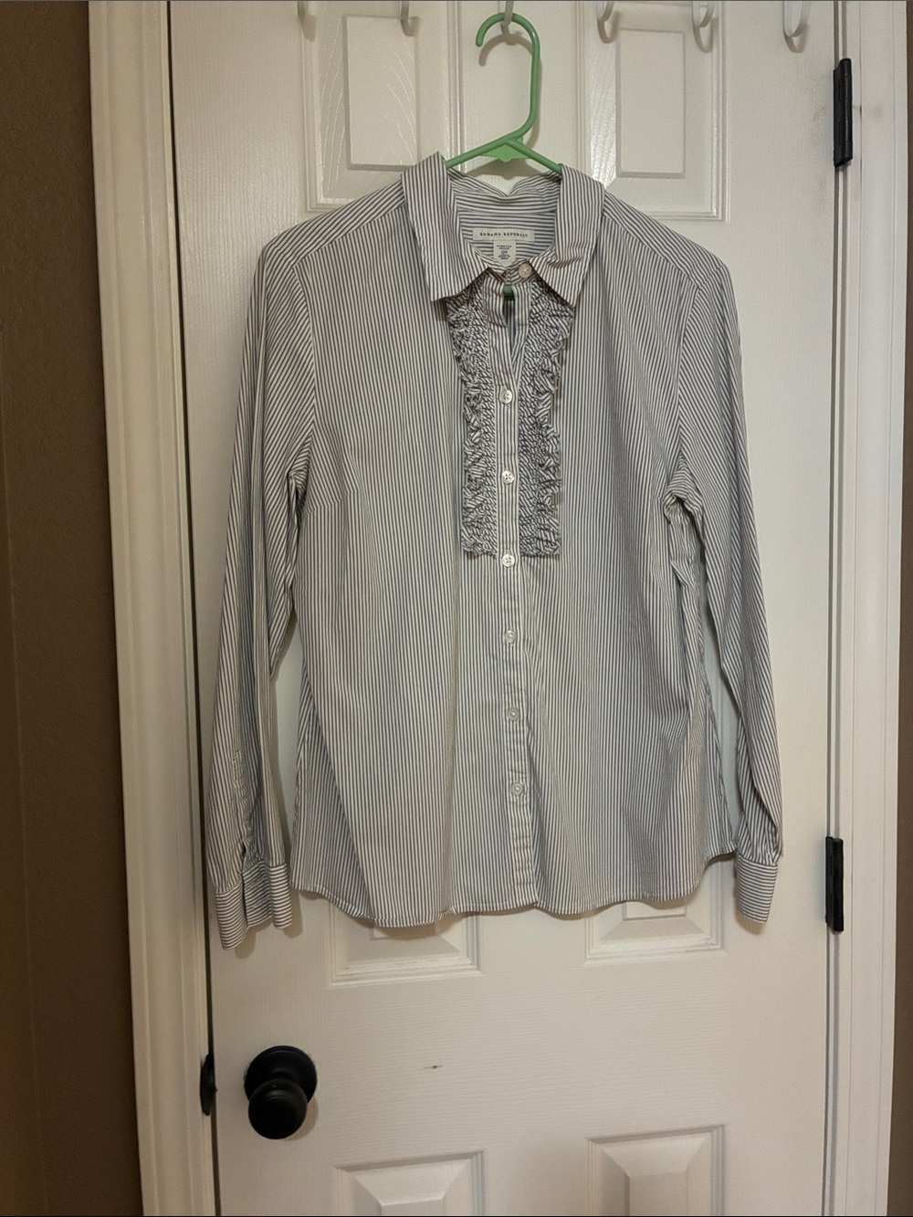 Banana Republic Striped Button-Down Shirt with Ruffle Placket